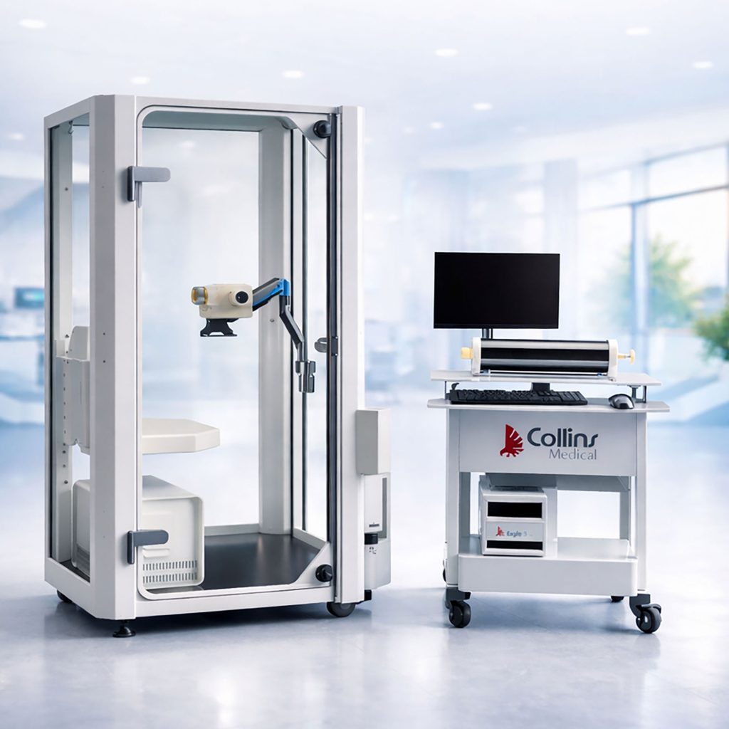 Illustration of lungs, airflow and respiratory diagnostic measurement for pulmonary function testing